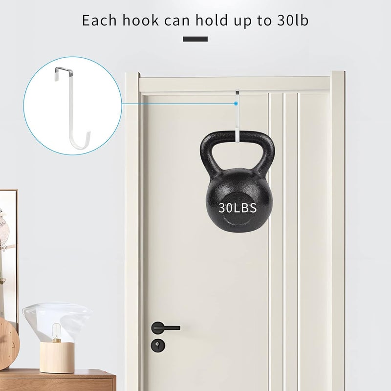 FYY Over The Door Hooks, 4 Pack Upgraded Long Door Hangers Hooks with Rubber Prevent Scratches Heavy Duty Organizer Hooks for Hanging Clothes, Towels, Hats, Coats, Bags White - Image 4
